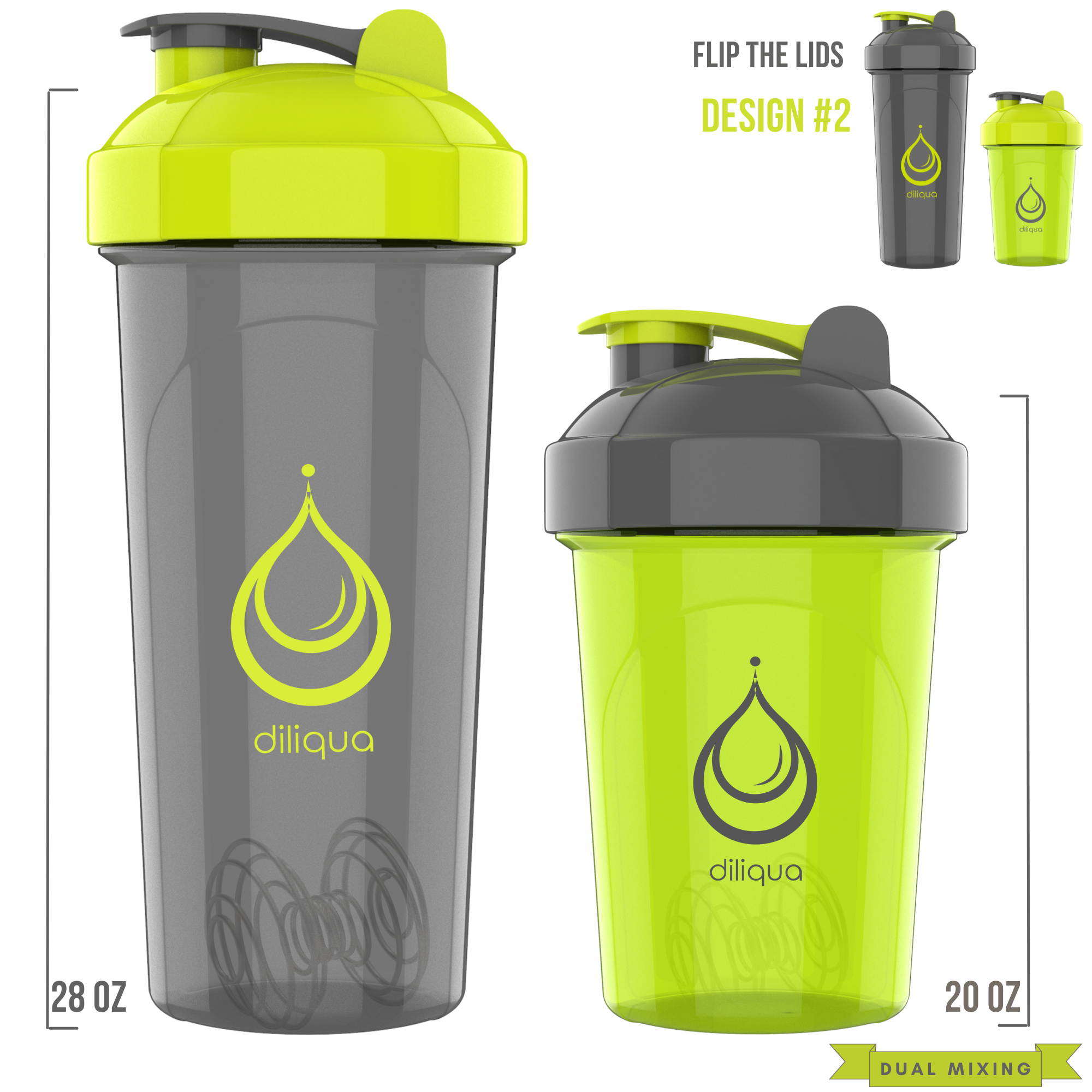 Diliqua Protein Shaker Bottle 4-28oz Large & 4-20oz Small, 8-Pack